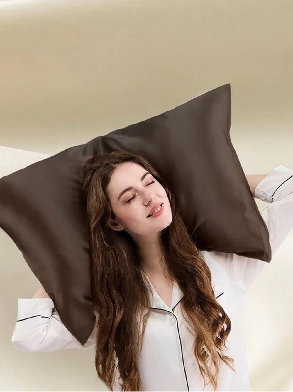 100% Mulberry Silk Luxury Pillowcase 20x36 King Size Brown Pillow Cover. New.